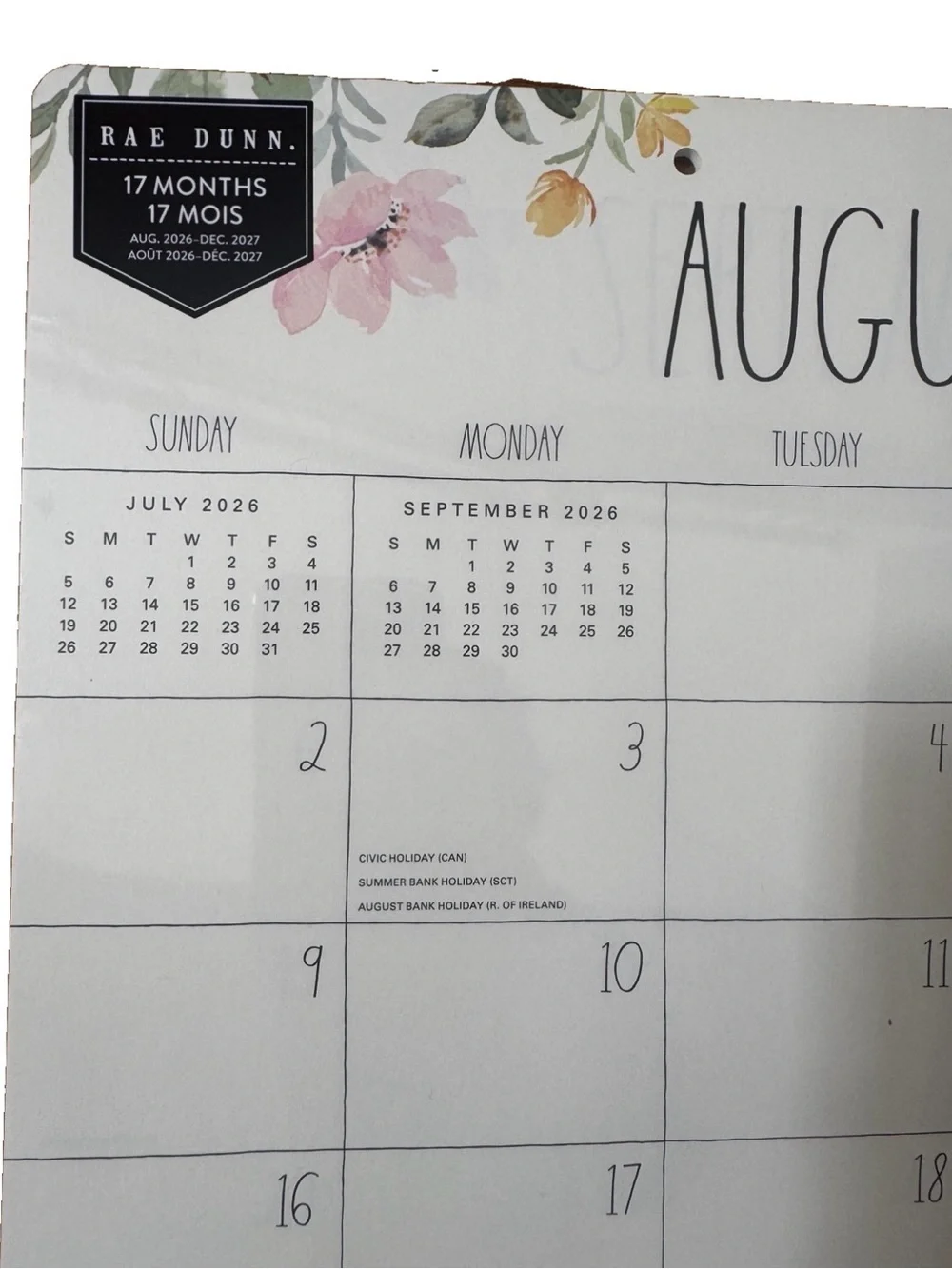 2027 Rae Dunn Desk Blotter Planner Calendar 17 Month August’06-Dec.2027 Floral
